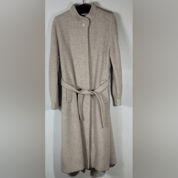 Vintage Alorna Women Wool Trench Coat Size M Cream Ivory Belt Old Money Pockets